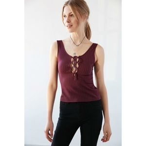 UO Maroon Tie Front Tank Top